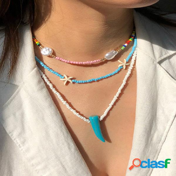 3 unidades Bohemian Colorful colar de pérolas de colar de