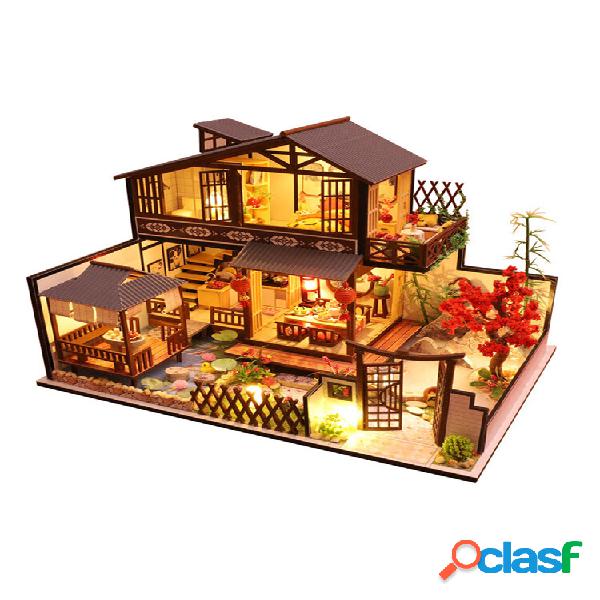 Casa de Bonecas com Móveis Diy Miniaturas 3D de Madeira