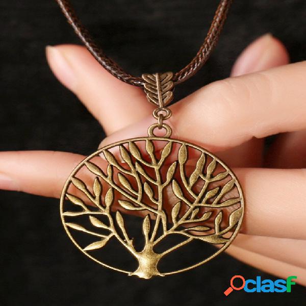 Colar Vintage Life Tree Alloy Leaves Colar Hallow Design