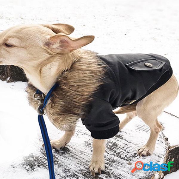 Gola de pele de animal de estimação Casacos de couro Pet