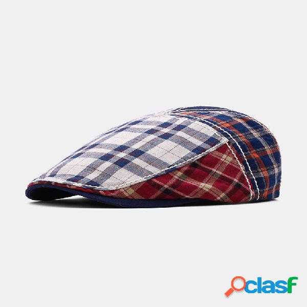 Homens Patchwork Color Lattic Padrão Viseira Casual Frente