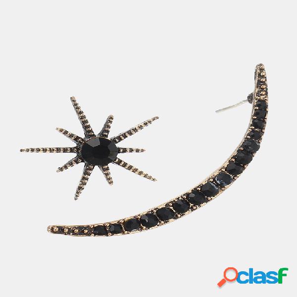 Trendy Sun Moon assimétrico Brincos strass S925 prata