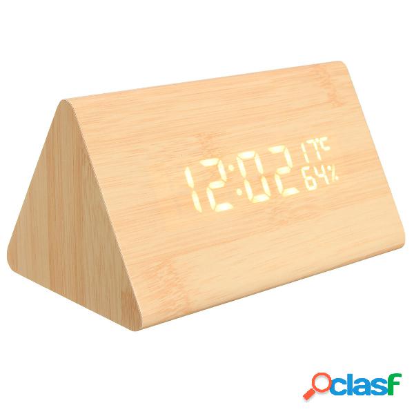 USB Controle de Voz Triângulo de Madeira Temperatura LED