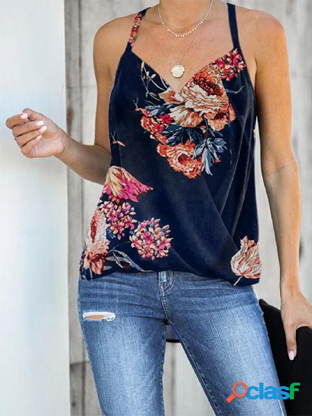 YOINS Navy Calico Halter com decote em V sem mangas Wrap