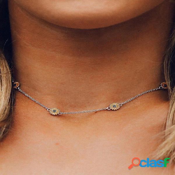 Colar Bohemian Daisy Tassel Pingente Colar Geométrico de