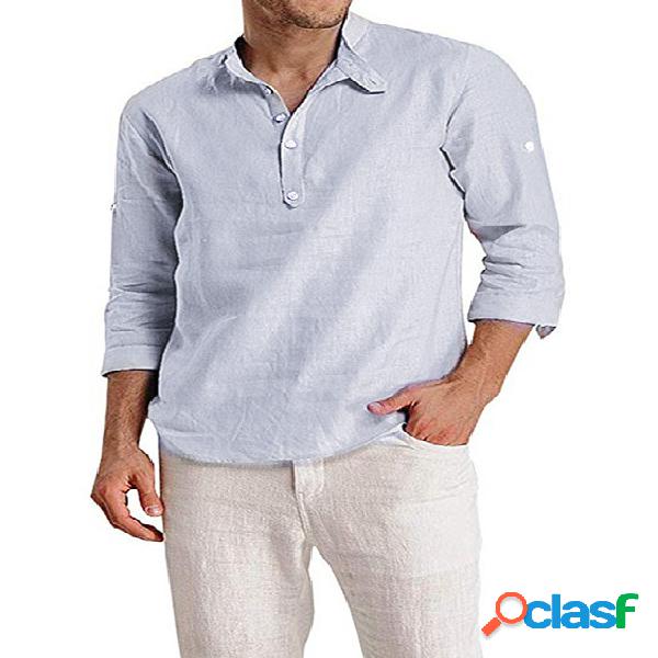 Homem Outono Algodão Soft Casual Colarinho Botão Frente
