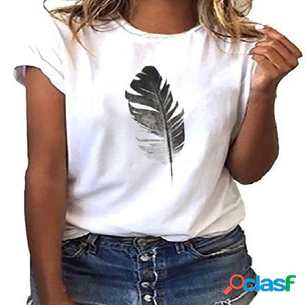 YOINS Camiseta de manga curta com estampa de penas com gola