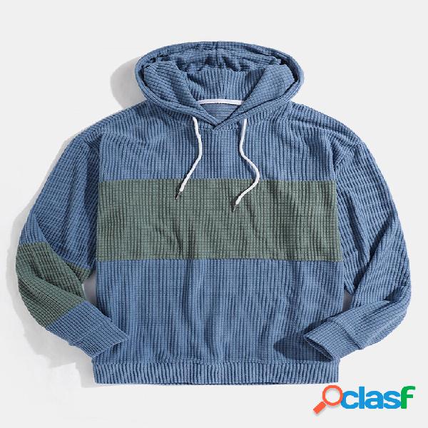 Hoodies masculinos com cordão em patchwork de jacquard e