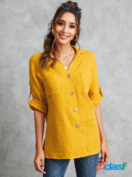 YOINS Blusa gengibre mangas ajustáveis com decote em V