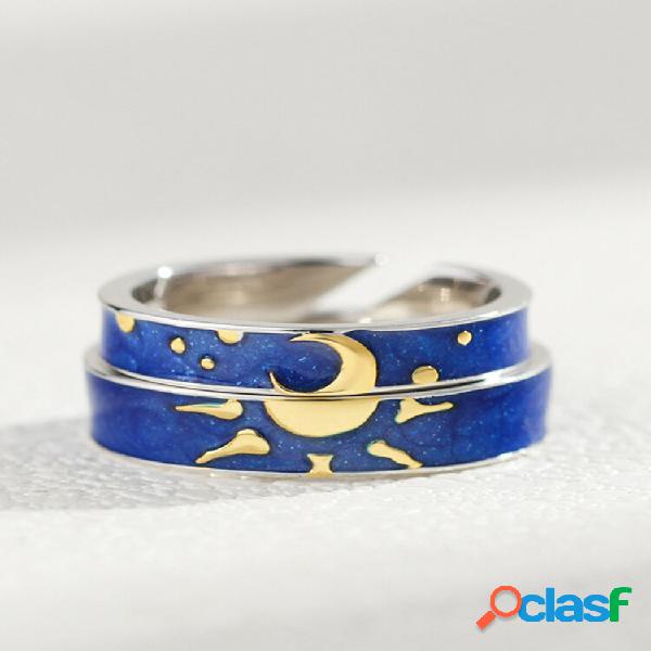 1Pc casal vintage anel aberto estrela azul sol lua anel