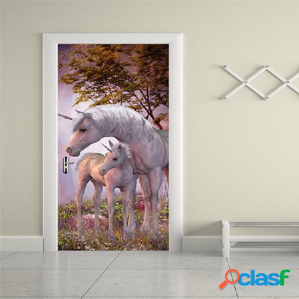 200X77 CM 3D Unicorn PVC Auto Adesivo de Parede Porta Sala