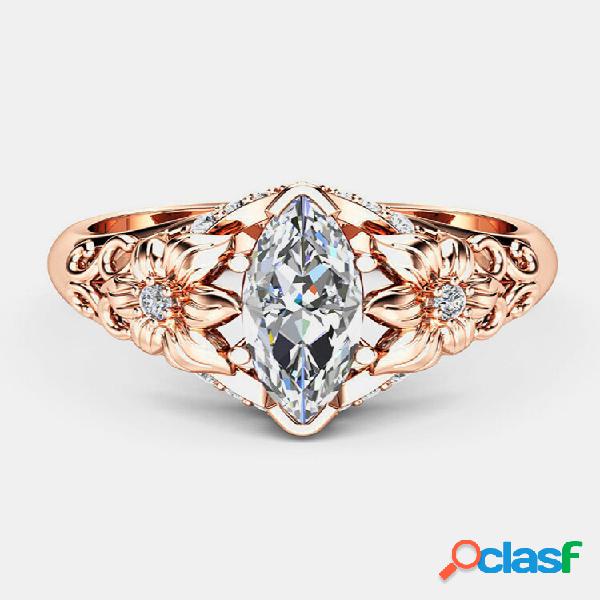 Anel de flores de luxo elegante e ouro rosa zircônio