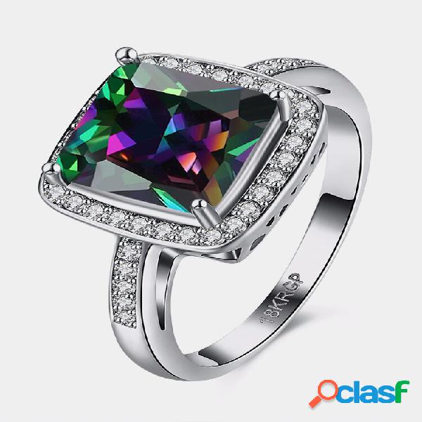 Anel feminino retro anel de zircão arco-íris de strass