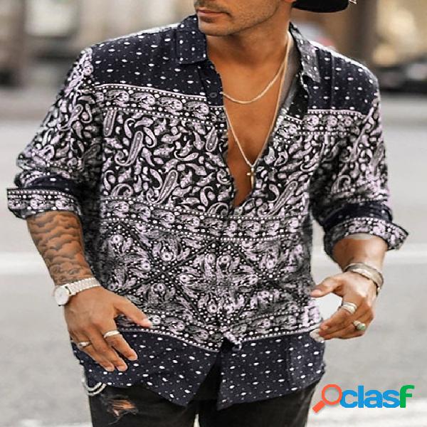 INCERUN Homens Outono Casual Tribal Totem Estampado Camisa