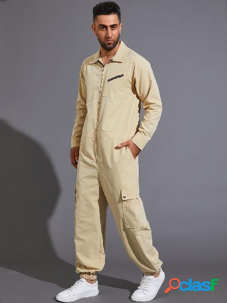 Macacões masculinos casual manga longa com zíper com