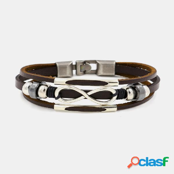 Pulseira Casual À Moda De Multicamadas Infinito De Couro