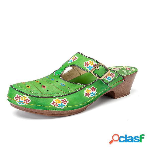 Socofy Bohemian Floral Print feito à mão de couro