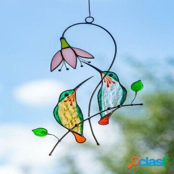 1 PC Spring Bird Colorful Suncatcher Glass Window Hangings