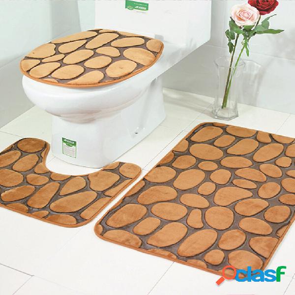 3 unidades 3D Stone Impresso Banheiro Conjunto de tapetes