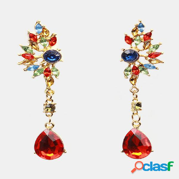 Bohemian Womens Green Red Rhinestone Brincos Asas Encanto