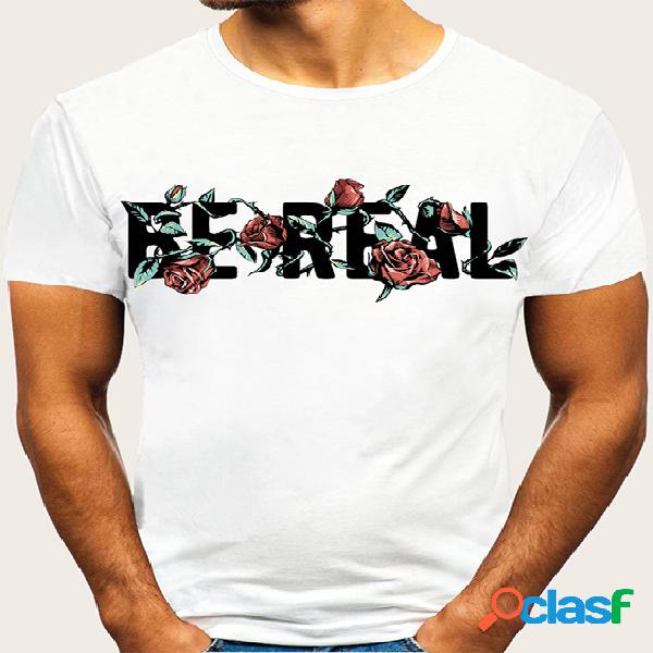 Camiseta casual masculina de algodão Soft carta com estampa