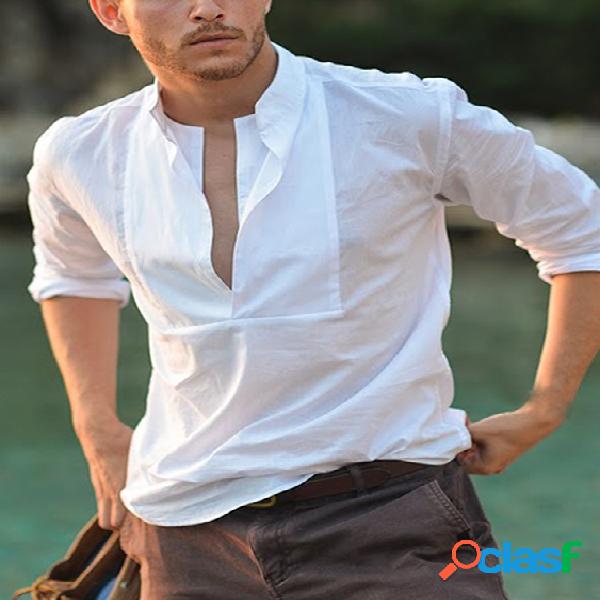 INCERUN Peito de decote em V branco para homem Camisa