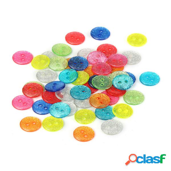 50pcs Cores Mistas Brilho Resina Brilhante Botões - Prata