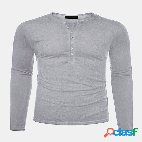 Homens Pure Color Casual Manga comprida Half Zip Henley