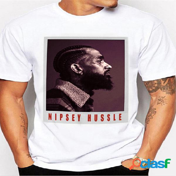 Homens verão estilo hip hop figura impressão camiseta de