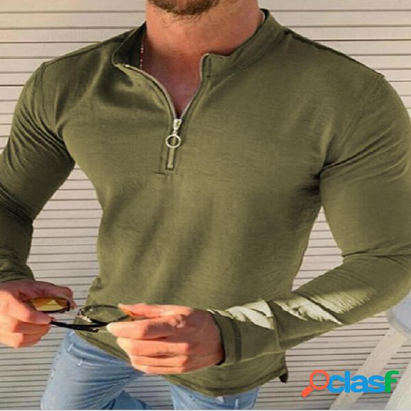 Moda masculina outono zíper frontal meio aberto casual gola
