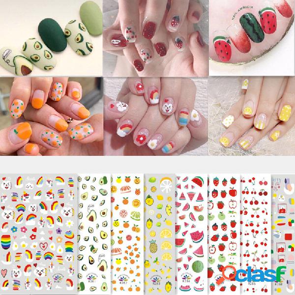 3D Colorful Unhas Adesivo Fruit Rainbow Series Simples