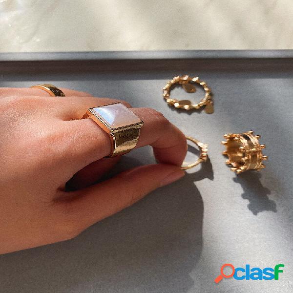 Anel conjunto de geometria em liga vintage 5 PCS flor