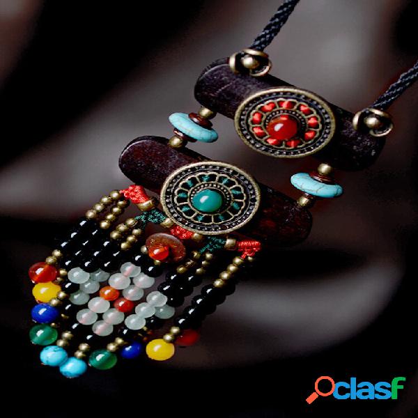 Colar Vintage Geometria Ágata Pingente Colar Temperamento