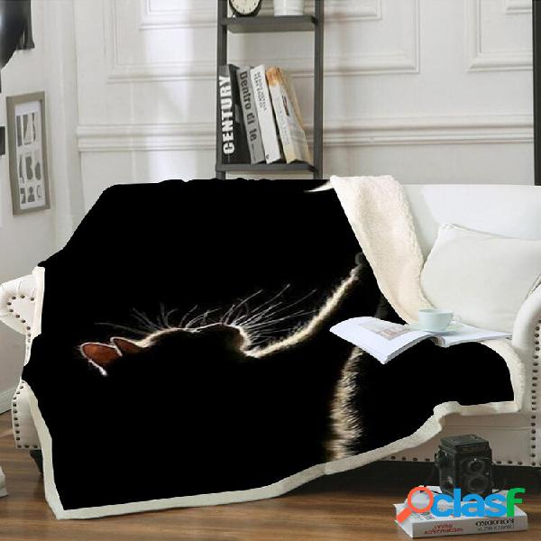 Cobertor Preto Cat Padrão Tecido Tecido Coral Fleece Pausa