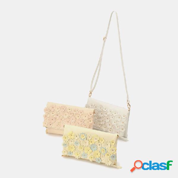 Crossbody de couro sintético floral com vários bolsos doce