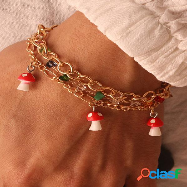 Pulseira de Cogumelo Bohemian Pulseira Oca de Três Camadas