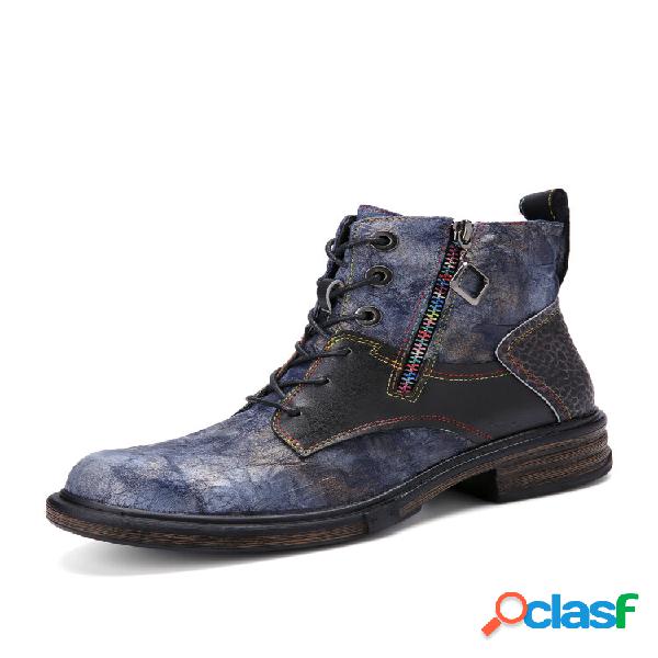 Couro feminino Socofy Colorful Botas curtas com costura