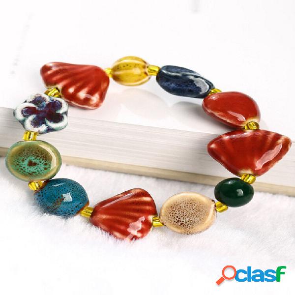 Pulseiras de cerâmica com contas vintage Bohemian Shell com