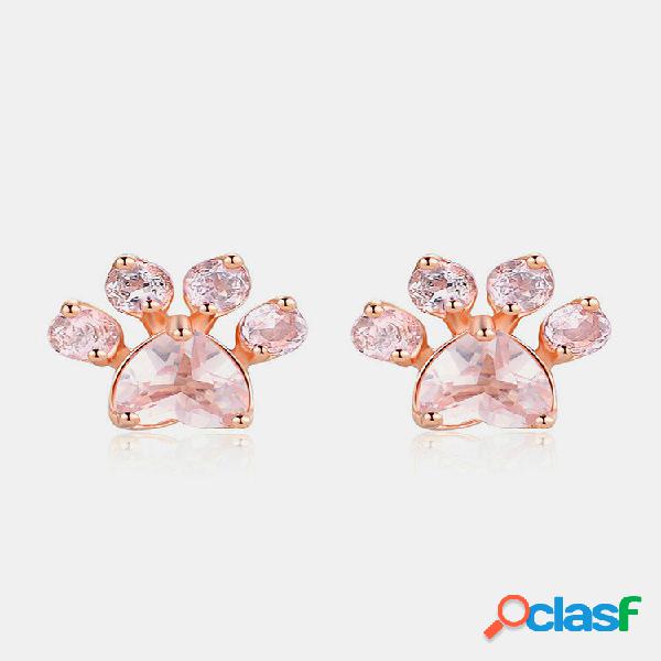 Sweet Cute Cat Paw Brincos Fashion Rose Gold Brincos Rosa