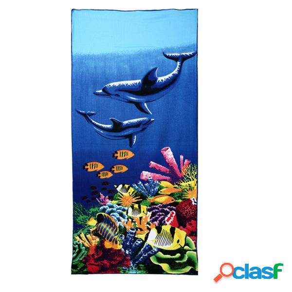 70x150cm Toalha de Praia Estampa Azul Microfibra Absorvente