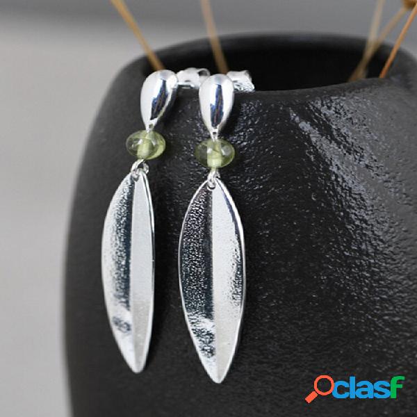925 Sterling Silver Orelha Stud Simple Peridot Bamboo Folha