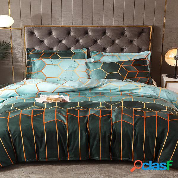 Conjunto de roupa de cama geométrica de 2/3 unidades, azul,