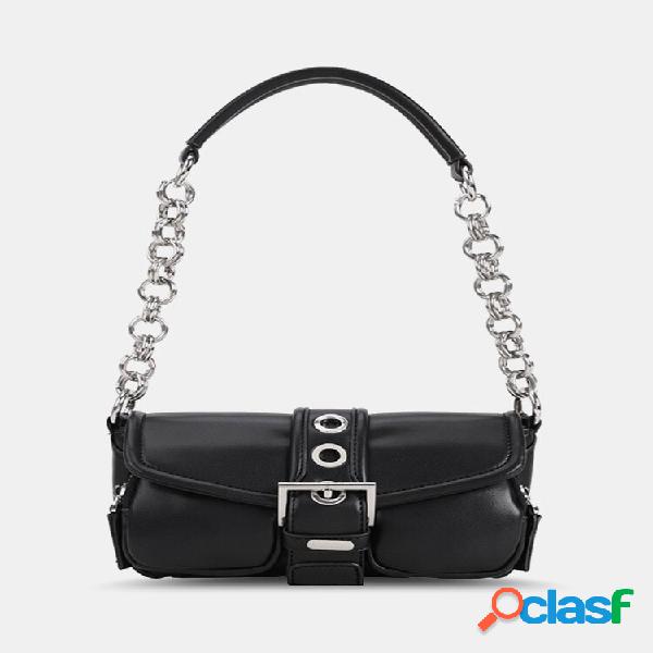 Criativo Faux Fur Splicing Chain Bolsos duplos Aba Fecho
