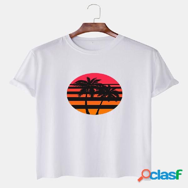 Homem Coco Tree Scenery Print Algodão em volta do pescoço