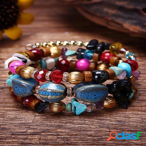 Pulseira Bohemian Crushed Stone Pulseira Multi Layer Beaded