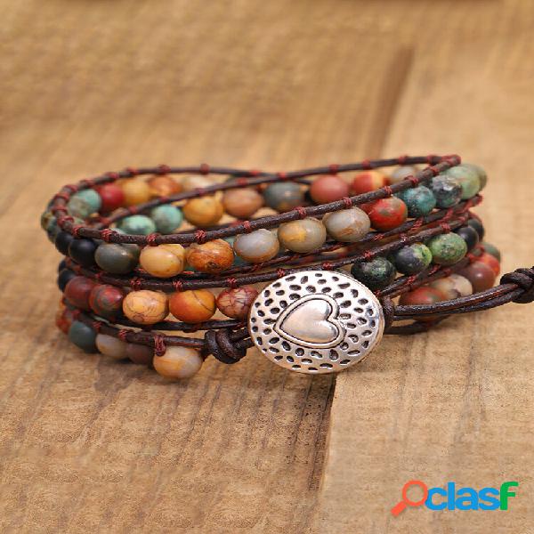 Pulseiras multicamadas de pedra natural tecidas à mão