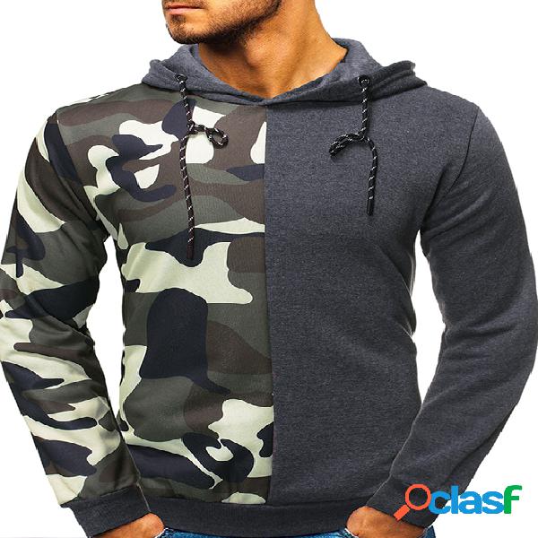 Pulôver masculino com estampa de camuflagem e costura