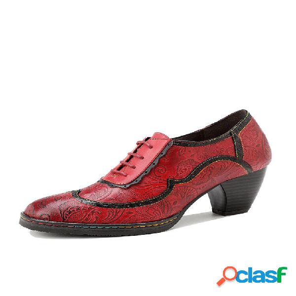 Socofy Retro Floral Print Couro Genuíno Emendas Elegantes