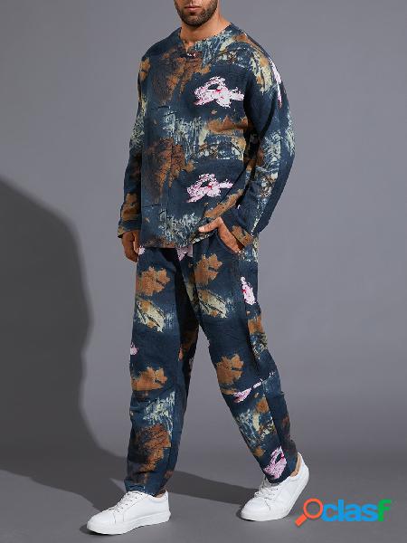 Terno masculino casual estilo étnico com decote em V todo