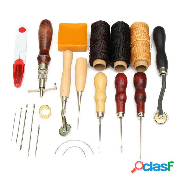14pcs Wood Handle Leather Craft Tool Kit Couro Hand Sewing